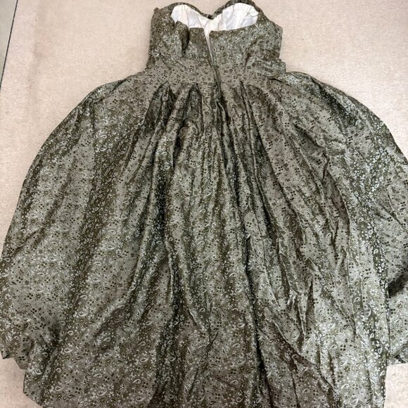 Vintage 1950s Strapless Brocade Party Dress XS Olive Paisley Cupcake Gown Prom - Picture 6 of 12